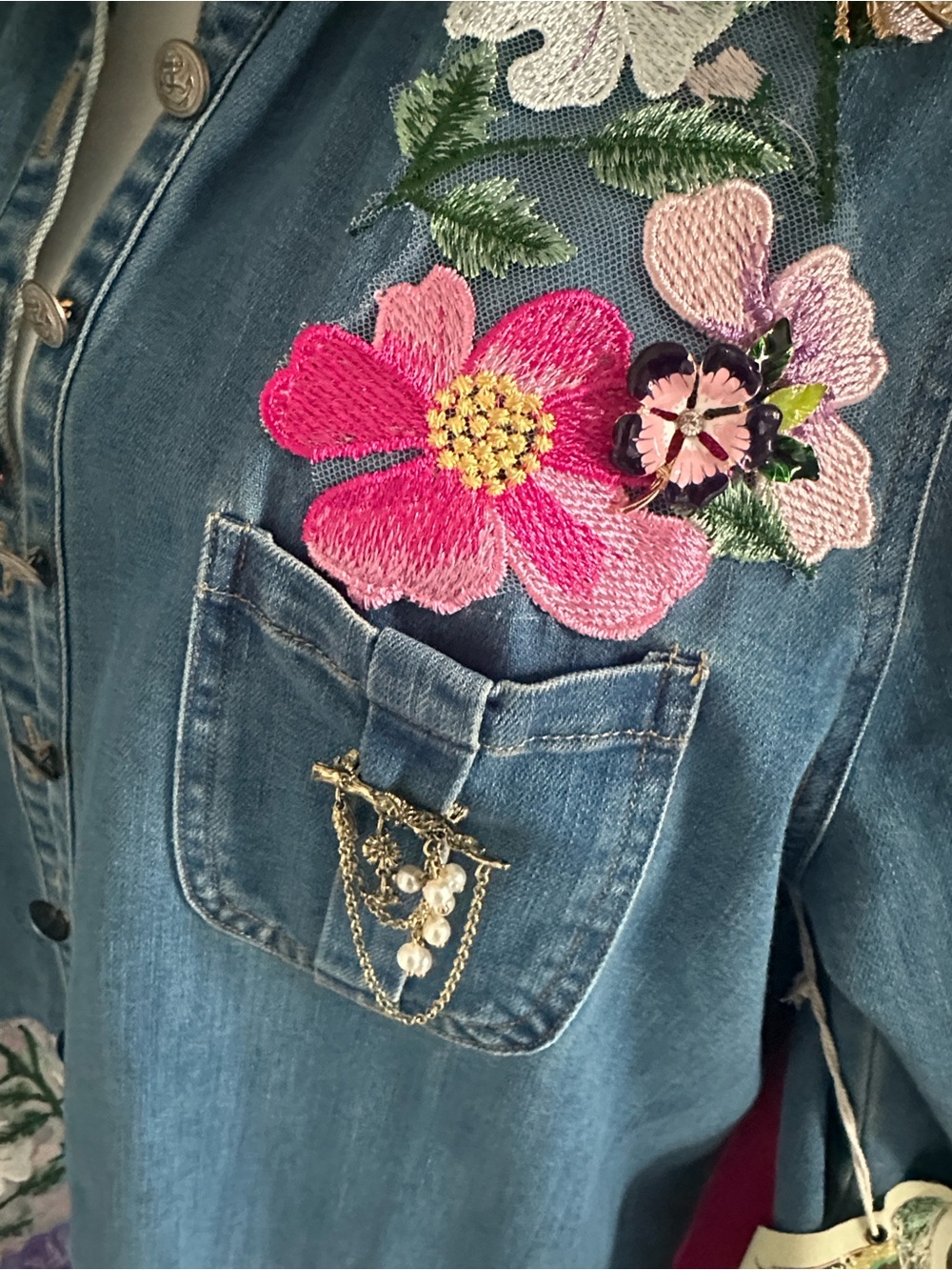 Aratta Blue Denim Jacket with Multicolor Floral Embroidery - Picture 8 of 12